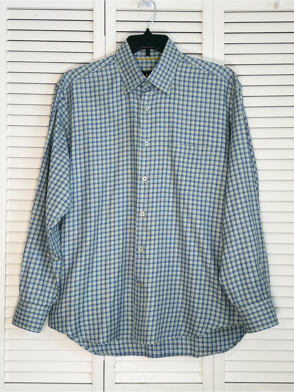 Robert Talbott Plaid Shirt Long Sleeve Button Down Green Blue 100% Cotton Size L